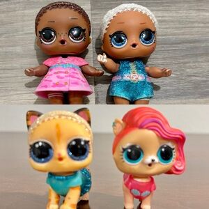 LOL Surprise! Dolls Two 3" Dolls & 2 Pets Agent 00L Baby Big Sister Lot of 4
